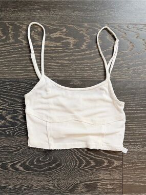 Free People Cream Ribbed Cropped Cami